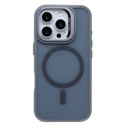 Чехол iPh 16 Pro пластик матовый комбинированный с экожей и SafeMag серый