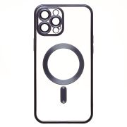 Чехол iPh 12 Pro Max пластик прозрачный с защитными линзами на камере и SafeMag синий