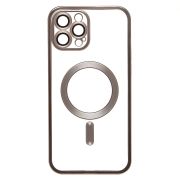 Чехол iPh 12 Pro Max пластик прозрачный с защитными линзами на камере и SafeMag серый