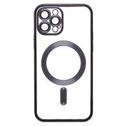 Чехол iPh 12 Pro пластик прозрачный с защитными линзами на камере и SafeMag синий