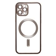 Чехол iPh 12 Pro пластик прозрачный с защитными линзами на камере и SafeMag серый