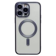 Чехол iPh 14 Pro Max пластик прозрачный с защитными линзами на камере и SafeMag синий