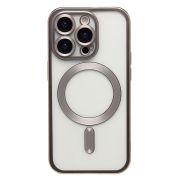 Чехол iPh 14 Pro пластик прозрачный с защитными линзами на камере и SafeMag серый