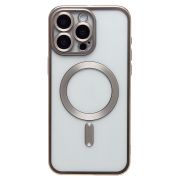 Чехол iPh 15 Pro Max пластик прозрачный с защитными линзами на камере и SafeMag серый