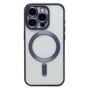 Чехол iPh 15 Pro пластик прозрачный с защитными линзами на камере и SafeMag синий