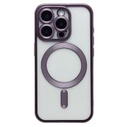 Чехол iPh 15 Pro пластик прозрачный с защитными линзами на камере и SafeMag фиолетовый