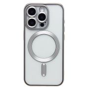 Чехол iPh 15 Pro пластик прозрачный с защитными линзами на камере и SafeMag серебристый