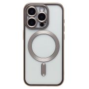Чехол iPh 15 Pro пластик прозрачный с защитными линзами на камере и SafeMag серый