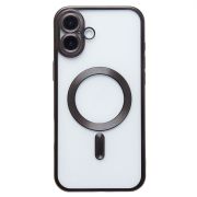 Чехол iPh 16 Plus пластик прозрачный с защитными линзами на камере и SafeMag чёрный