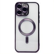 Чехол iPh 16 Pro Max пластик прозрачный с защитными линзами на камере и SafeMag фиолетовый