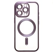 Чехол iPh 16 Pro пластик прозрачный с защитными линзами на камере и SafeMag фиолетовый
