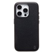 Чехол iPh 15 Pro натуральная кожа структурная с SafeMag чёрный