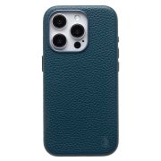 Чехол iPh 15 Pro натуральная кожа структурная с SafeMag синий