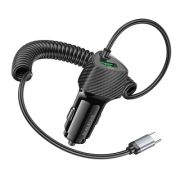 Адаптер Автомобильный с кабелем Type-C/USB - Borofone BZ31E, 1USB/3A/QC3.0/PD30W встроенный чёрный