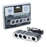 Разветвитель для прикуривателя WF-4008, 4 гнезда/2USB/шнур