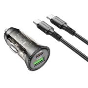 Адаптер Автомобильный с кабелем Type-C/Type-C - Borofone BZ26A, 1USB/1USB-C/QC3.0/PD43W чёрный