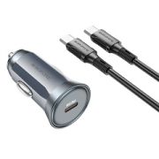Адаптер Автомобильный с кабелем Type-C/Type-C - Borofone BZ26, 1USB-C/QC3.0/PD30W серый