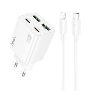 Адаптер Сетевой с кабелем Lightning/Type-C - Hoco N55, 2USB/2USB-C/QC3.0/PD20W белый