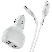 Адаптер Автомобильный с кабелем Type-C/USB - Hoco Z36, 2USB/2.4A белый