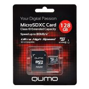 Карта памяти 128GB - Qumo карта памяти microSDHC class 10 с адаптером UHS-I 3.0