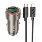 Адаптер Автомобильный с кабелем Lightning/Type-C - Hoco Z57A, 1USB/1USB-C/QC3.0/PD30W золотистый