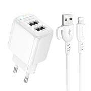 Адаптер Сетевой с кабелем Lightning/USB - Borofone BAS41A, 2USB/2.1A белый