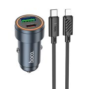 Адаптер Автомобильный с кабелем Lightning/Type-C - Hoco Z57A, 1USB/1USB-C/QC3.0/PD30W серый