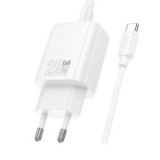 Адаптер Сетевой с кабелем Type-C/Type-C - Hoco N61, 1USB/1USB-C/QC3.0/PD20W белый