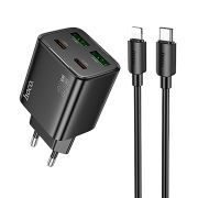 Адаптер Сетевой с кабелем Lightning/Type-C - Hoco N55, 2USB/2USB-C/QC3.0/PD20W чёрный