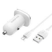 Адаптер Автомобильный с кабелем Lightning/USB - Borofone BZ12, 2USB/2.4A белый