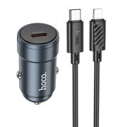 Адаптер Автомобильный с кабелем Lightning/Type-C - Hoco Z57, 1USB/PD30W серый