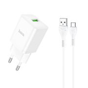 Адаптер Сетевой с кабелем Type-C/USB - Hoco N26, 1USB/3A/QC3.0/18W белый