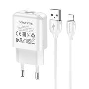 Адаптер Сетевой с кабелем Lightning/USB - Borofone BA64A, 1USB/2.1A белый