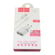 Адаптер Сетевой с кабелем Micro USB - Hoco C12, 2USB/2.4A белый