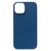 Чехол iPh 15 Plus силикон литой плотный с хромированной отделкой синий