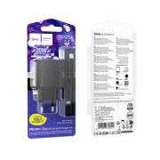 Адаптер Сетевой с кабелем Type-C/Type-C - Hoco CS25A, 1USB/1USB-C/QC3.0/PD20W чёрный