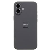 Чехол iPh 16 Plus силикон Soft Touch с лого с защитой камеры серый тёмный