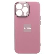 Чехол iPh 13 Pro силикон со стеклянной вставкой с защитой камеры розовый