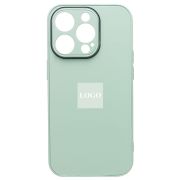 Чехол iPh 14 Pro Max силикон со стеклянной вставкой с защитой камеры мятный