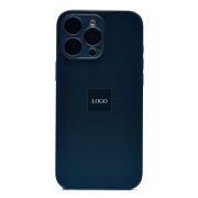 Чехол iPh 16 Pro Max метализированный с защитными линзами на камере с лого и SafeMag синий