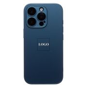 Чехол iPh 16 Pro метализированный с защитными линзами на камере с лого и SafeMag синий
