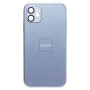 Чехол iPh 11 метализированный с защитными линзами на камере с лого и SafeMag голубой