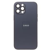 Чехол iPh 12 Pro Max метализированный с защитными линзами на камере с лого и SafeMag чёрный