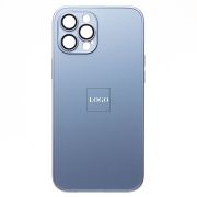 Чехол iPh 12 Pro Max метализированный с защитными линзами на камере с лого и SafeMag голубой