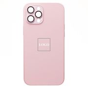 Чехол iPh 12 Pro Max метализированный с защитными линзами на камере с лого и SafeMag розовый
