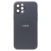 Чехол iPh 12 Pro метализированный с защитными линзами на камере с лого и SafeMag чёрный