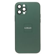 Чехол iPh 12 Pro метализированный с защитными линзами на камере с лого и SafeMag зелёный