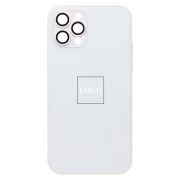 Чехол iPh 12 Pro метализированный с защитными линзами на камере с лого и SafeMag белый
