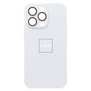 Чехол iPh 13 Pro метализированный с защитными линзами на камере с лого и SafeMag белый