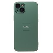 Чехол iPh 15 Plus метализированный с защитными линзами на камере с лого и SafeMag зелёный